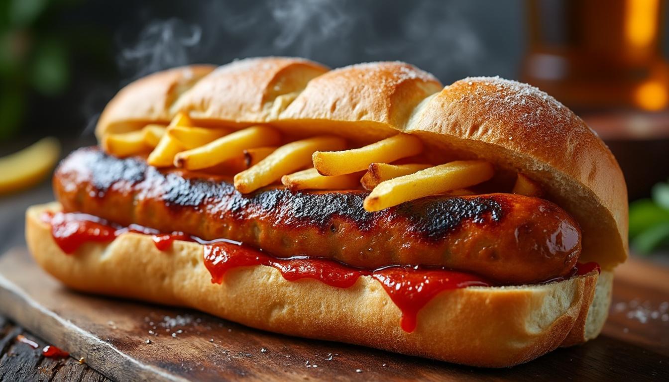 découvrez le sandwich merguez-frites, un délice croustillant et épicé qui promet une explosion de saveurs à chaque bouchée. parfait pour les amateurs de cuisine savoureuse et authentique.