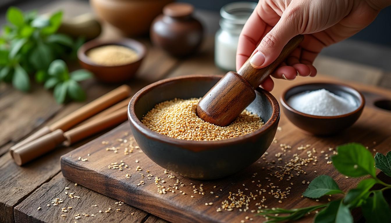 découvrez comment préparer votre gomasio maison, un assaisonnement naturel et savoureux parfait pour relever vos plats en toute simplicité.