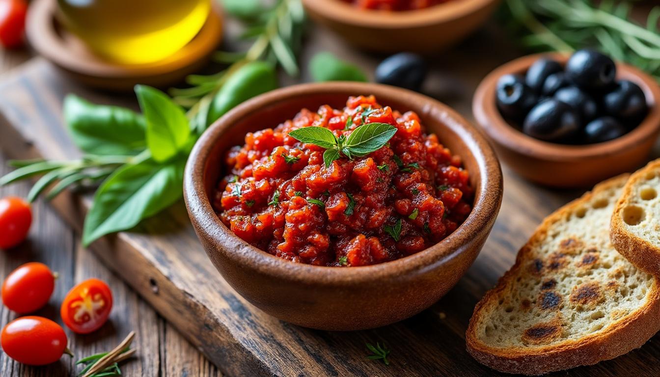 découvrez notre délicieuse tapenade aux tomates séchées, une recette méditerranéenne riche en saveurs parfaites pour vos apéritifs et repas gourmands.