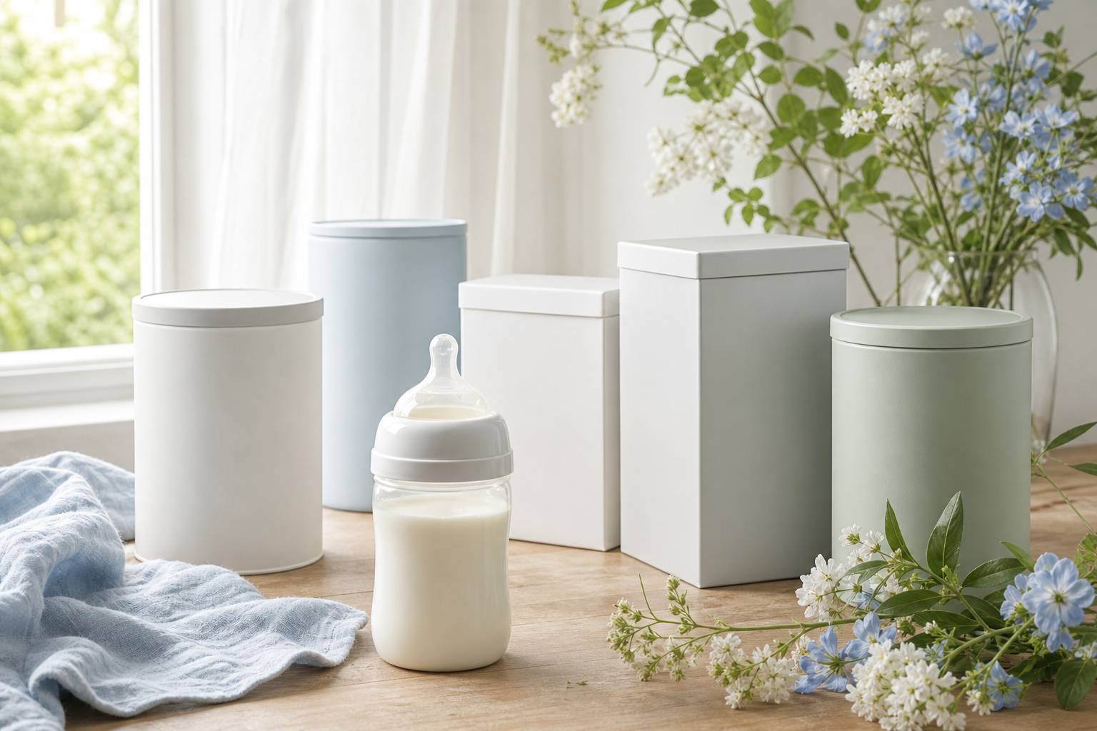 Biberons et lait infantile sur table de cuisine preparation bien choisir