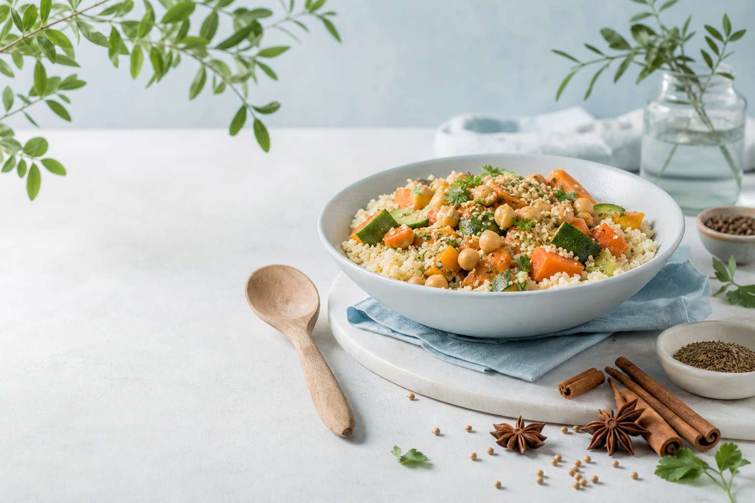 Plat de couscous aux legumes bienfaits sante alimentation equilibree