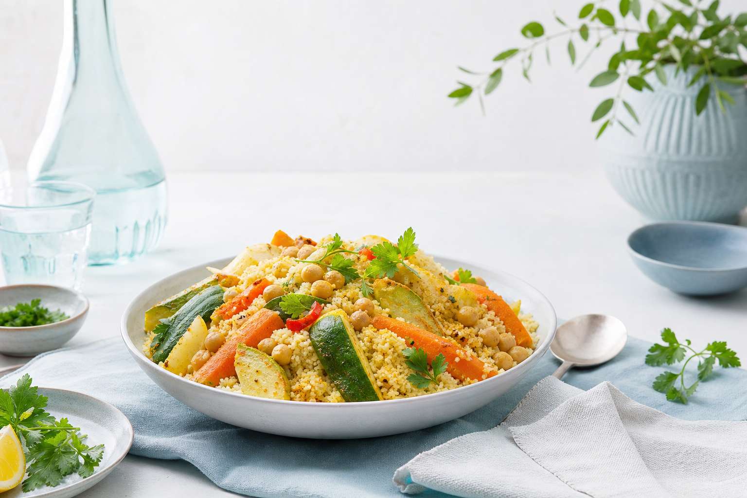 Plat de couscous aux legumes bienfaits sante alimentation equilibree