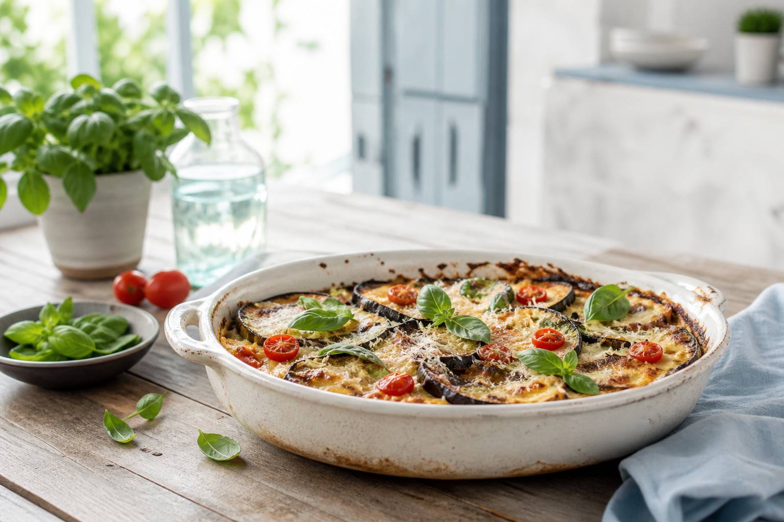 Illustration de Délicieuses aubergines gratinées au parm - scène évocatrice du thème