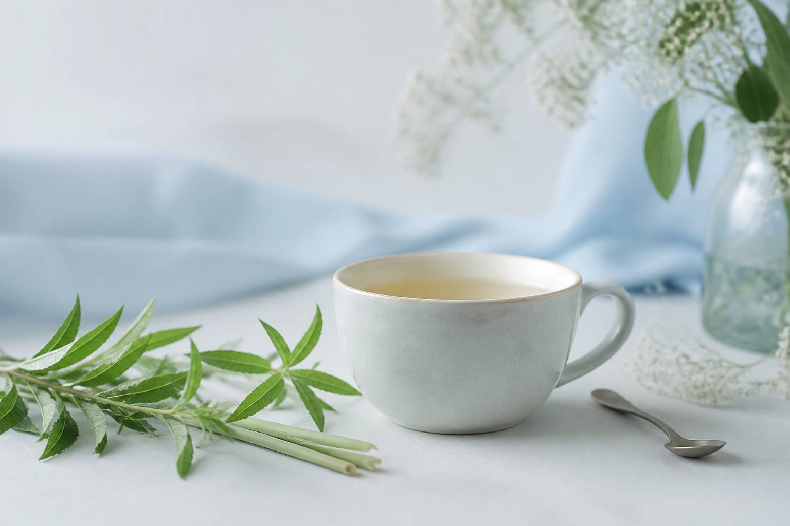 Tasse d'infusion de verveine citronnelle avec des feuilles fraîches