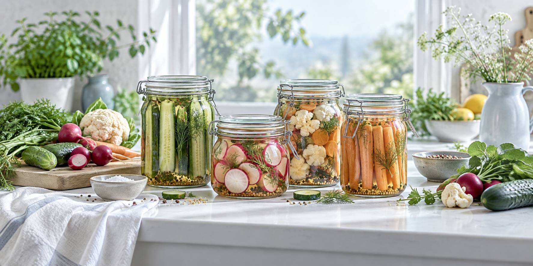 Illustration éditoriale du sujet : Les secrets croquants des pickles : l'art de la conservation acidulée